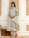 Yufta Cotton Cream Anarkali Kurta Dupatta Set