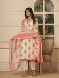 Yufta Cotton Cream And Peach Kurta Dupatta Set