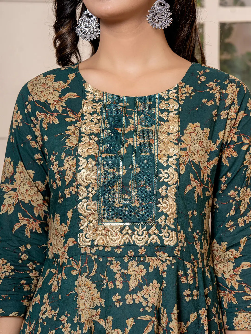 Yufta Cotton Green Anarkali Dupatta Set