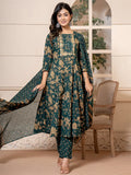 Yufta Cotton Green Anarkali Dupatta Set