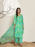 Yufta Cotton Green Kurta Dupatta Pant Set