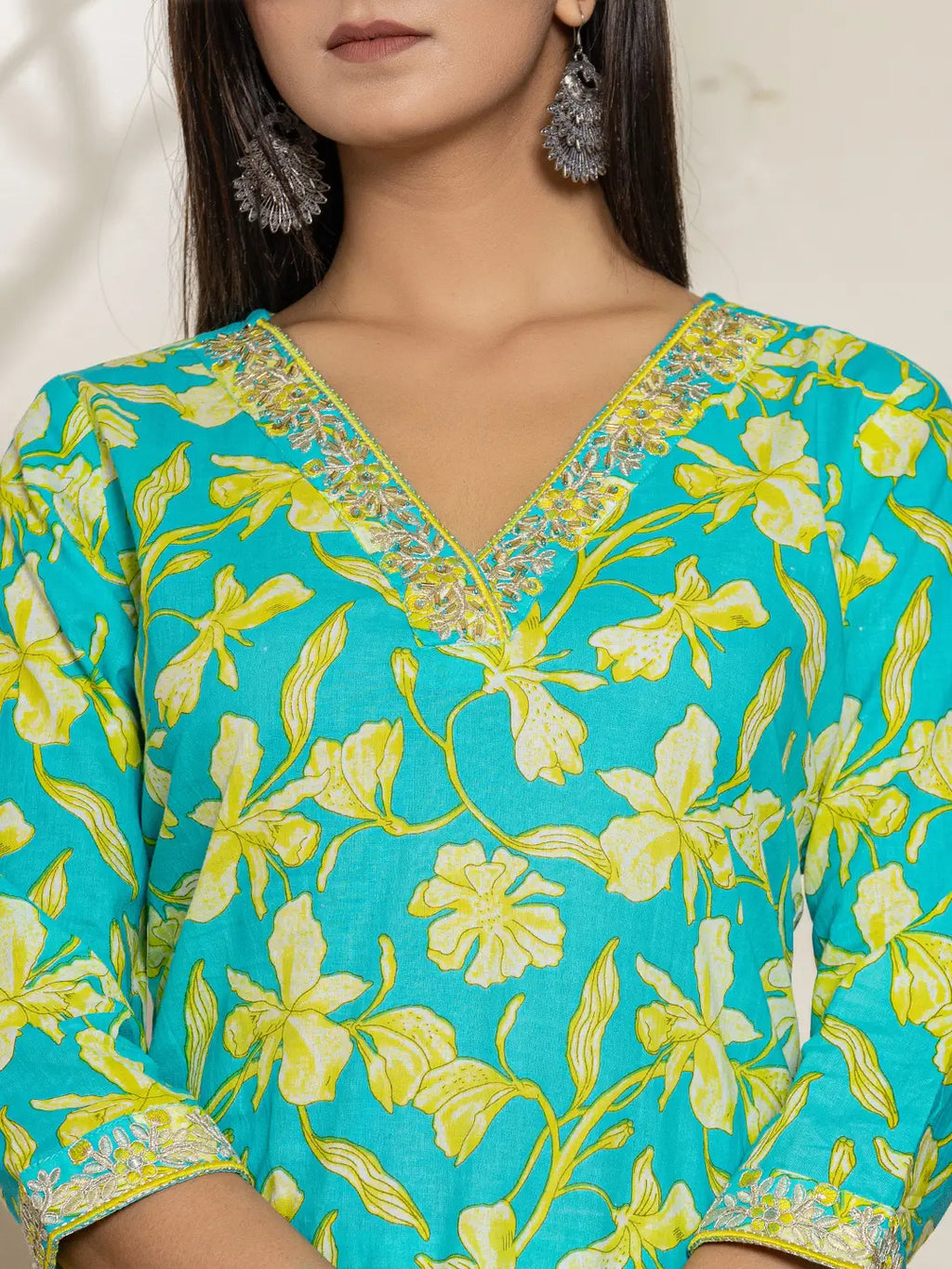 Yufta Cotton Green Kurta Dupatta Pant Set