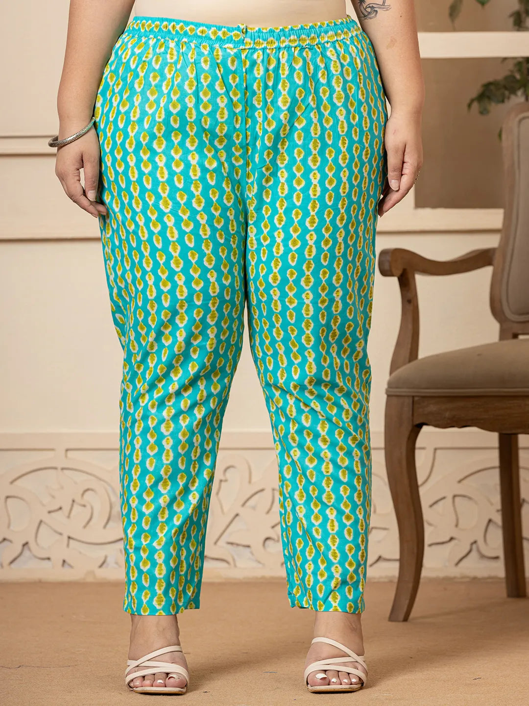 Yufta Cotton Green Plus Size Kurta Dupatta Pant Set