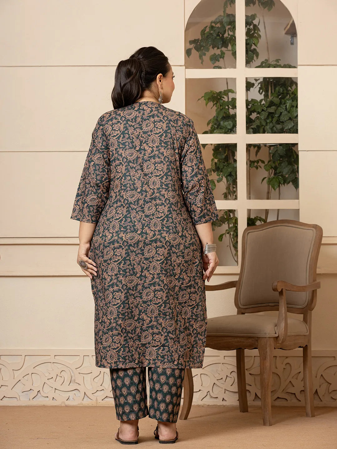 Yufta Cotton Green Plus Size Kurta Dupatta Set