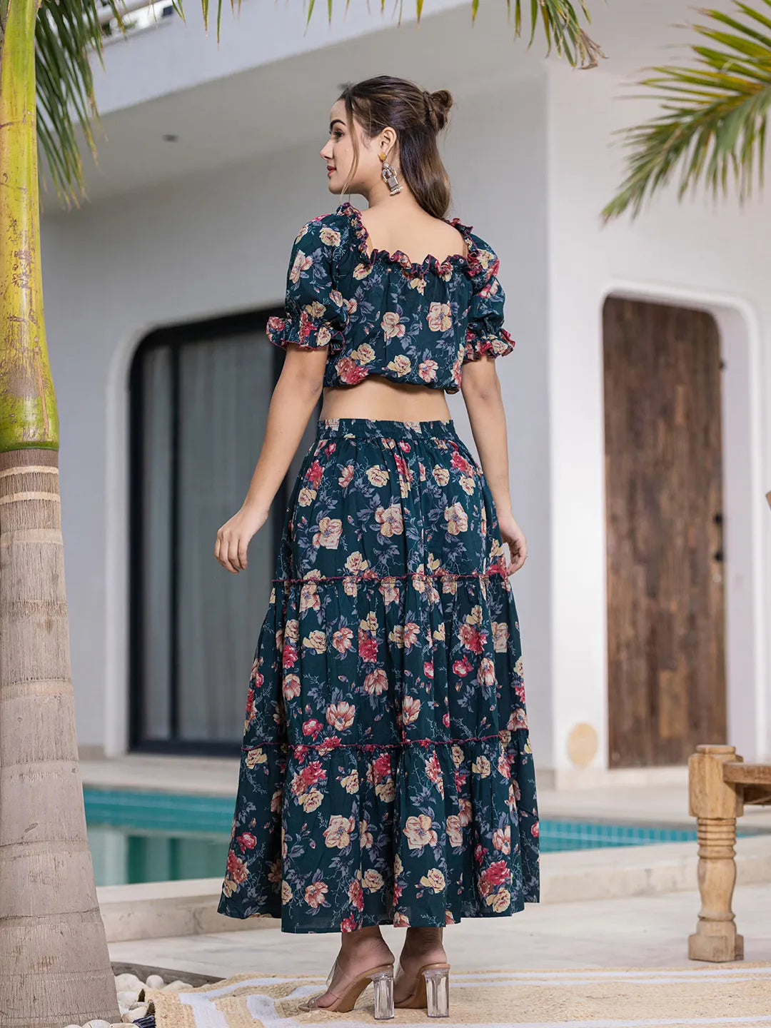 Yufta Cotton Green Skirt Co-Ord Set