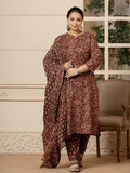 Yufta Cotton Maroon Plus Size Kurta Dupatta Set