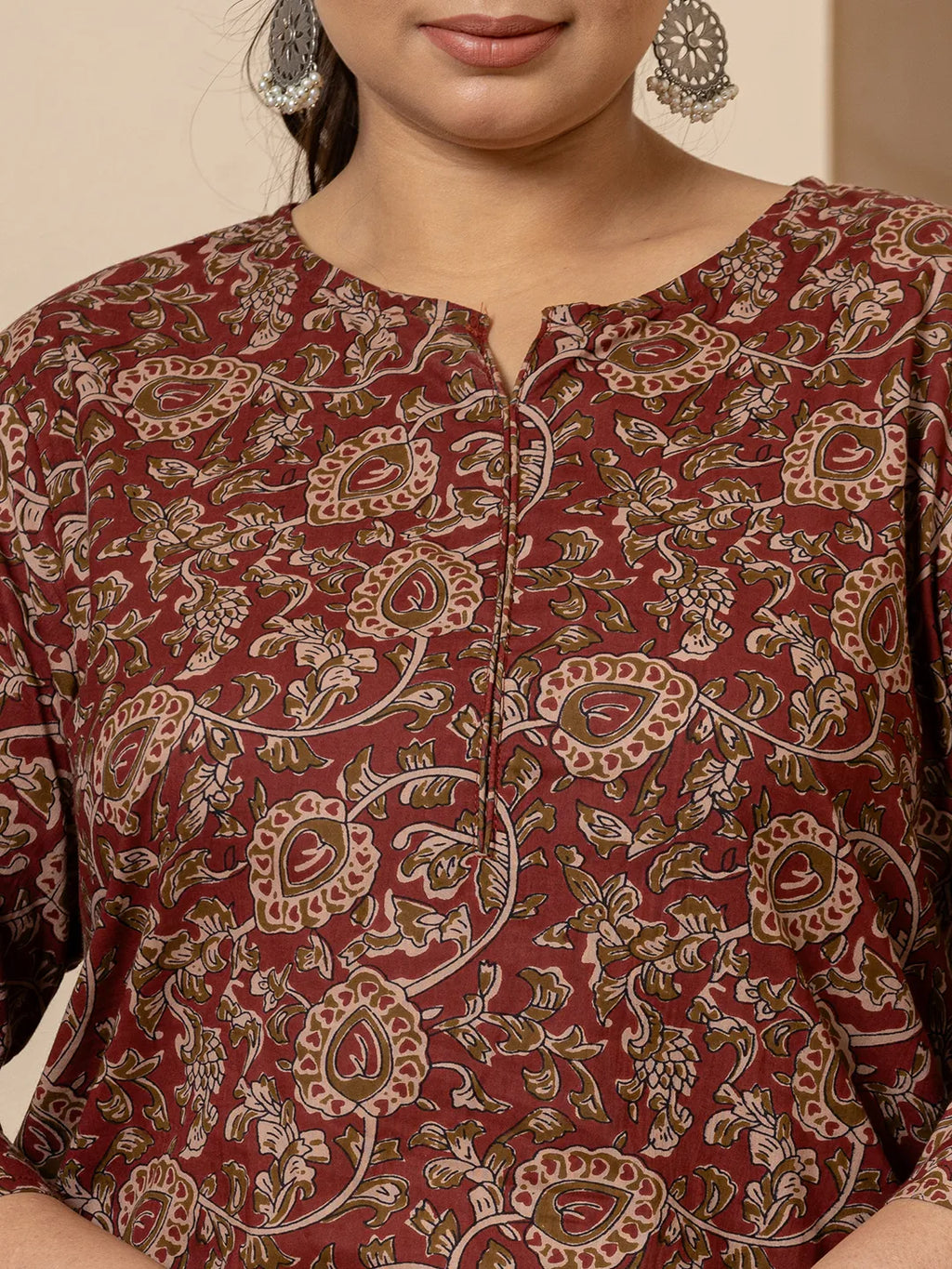 Yufta Cotton Maroon Plus Size Kurta Dupatta Set