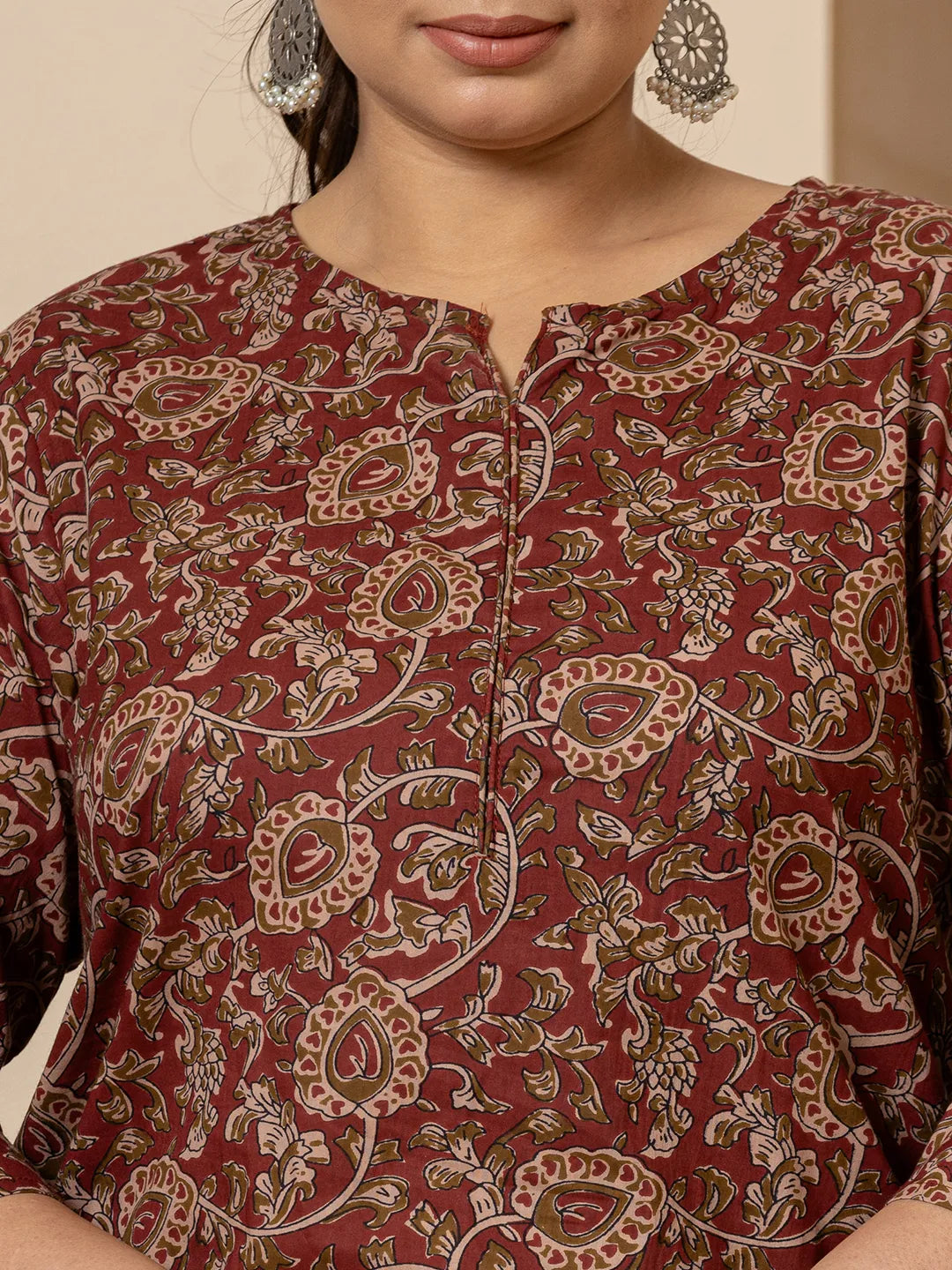 Yufta Cotton Maroon Plus Size Kurta Dupatta Set