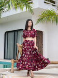Yufta Cotton Maroon Skirt Co-Ord Set