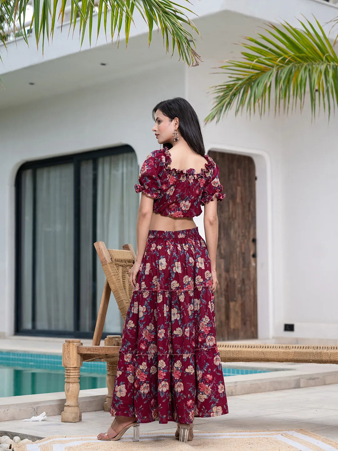 Yufta Cotton Maroon Skirt Co-Ord Set