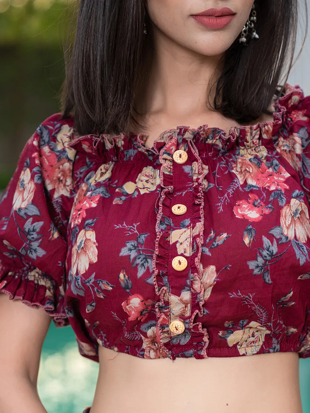 Yufta Cotton Maroon Skirt Co-Ord Set