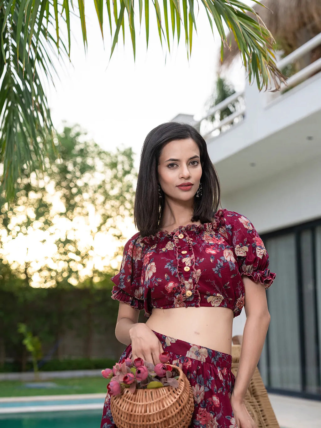 Yufta Cotton Maroon Skirt Co-Ord Set