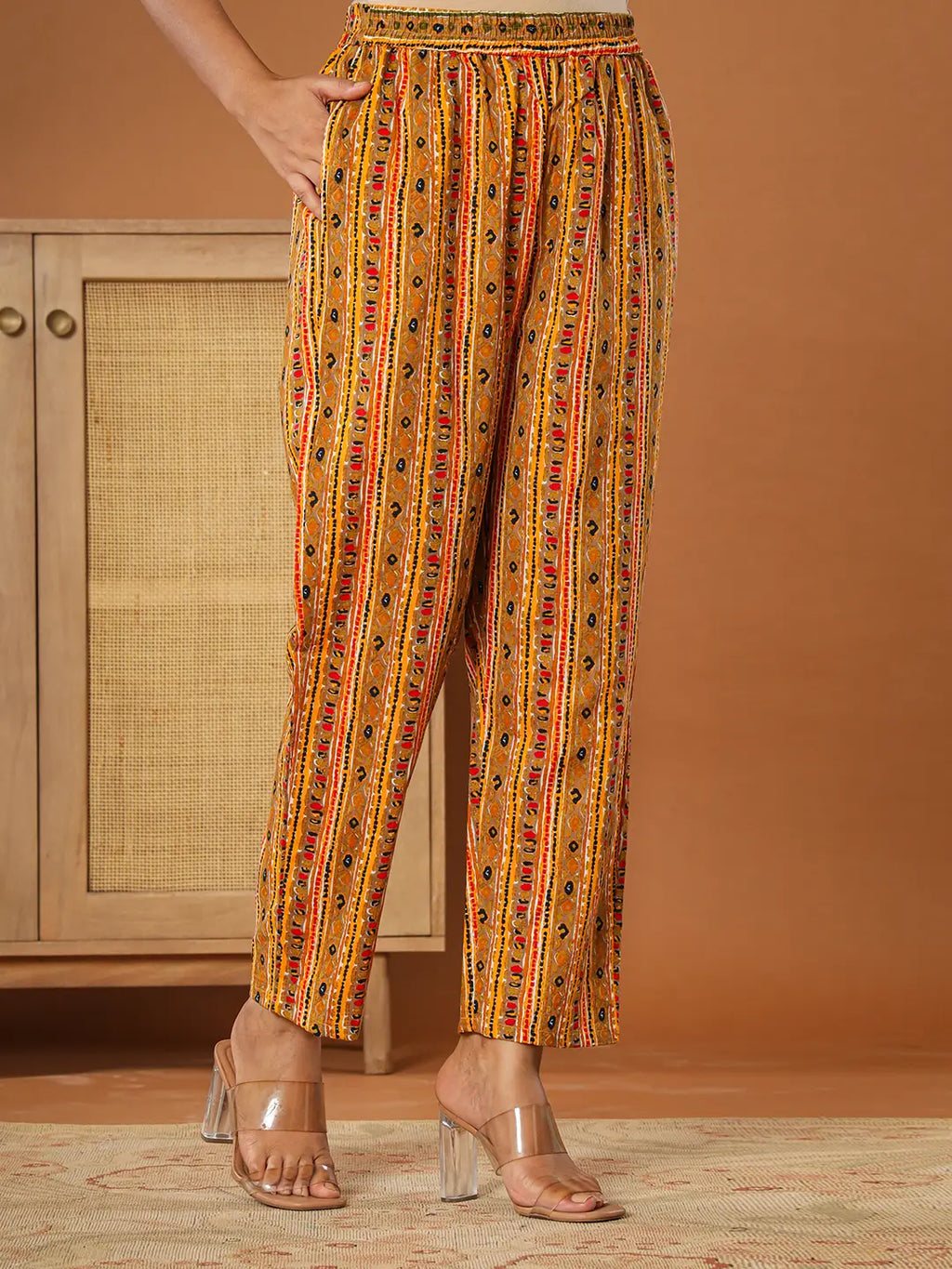 Yufta Cotton Mustard Embroidered Kurta Dupatta Set