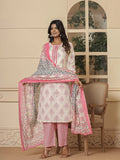 Yufta Cotton Pink And White Kurta Dupatta Set
