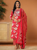 Yufta Cotton Pink Embroidered Kurta Dupatta Set