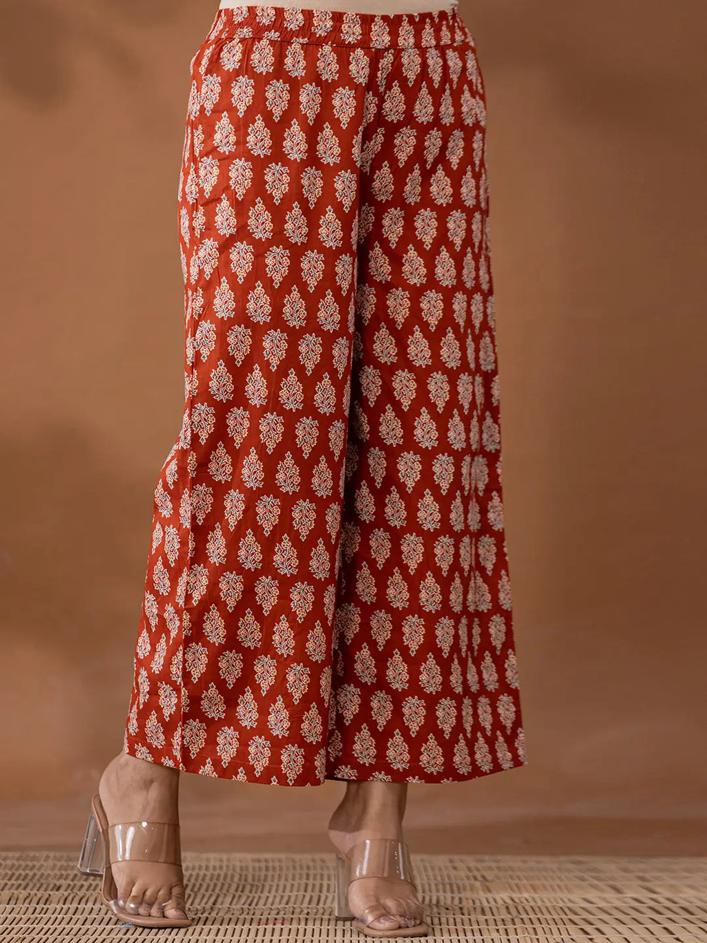 Yufta Cotton Rust Anarkali Ethnic Motifs Kurta Dupatta Set