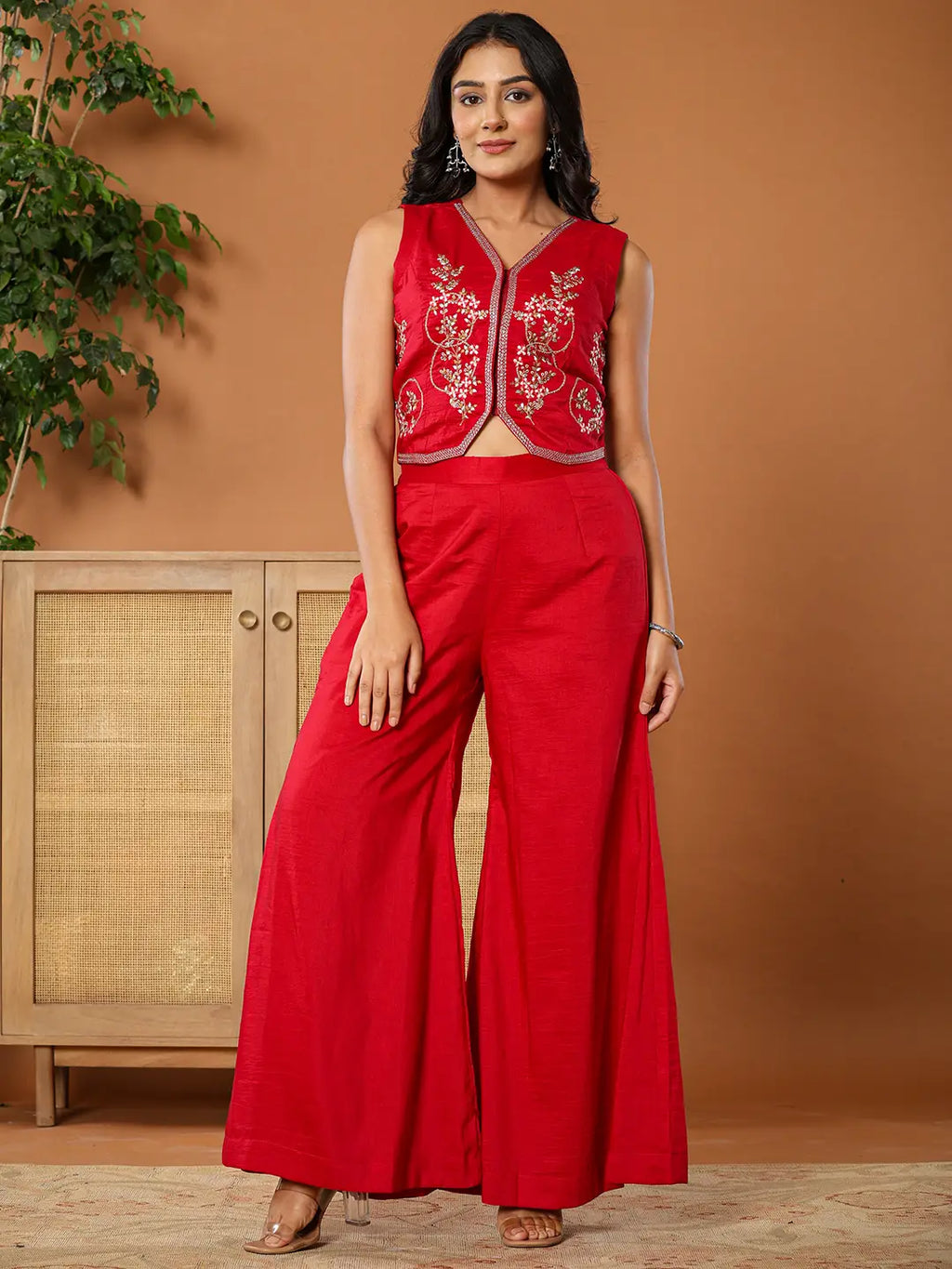 Yufta Cotton Silk Waist Coat Co-Ord Set With Attached Cotton Lining