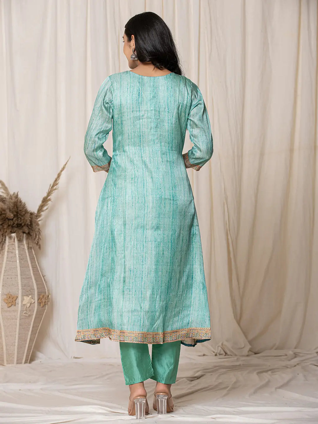 Yufta Cotton Sky Blue A-Line Kurta Dupatta Set