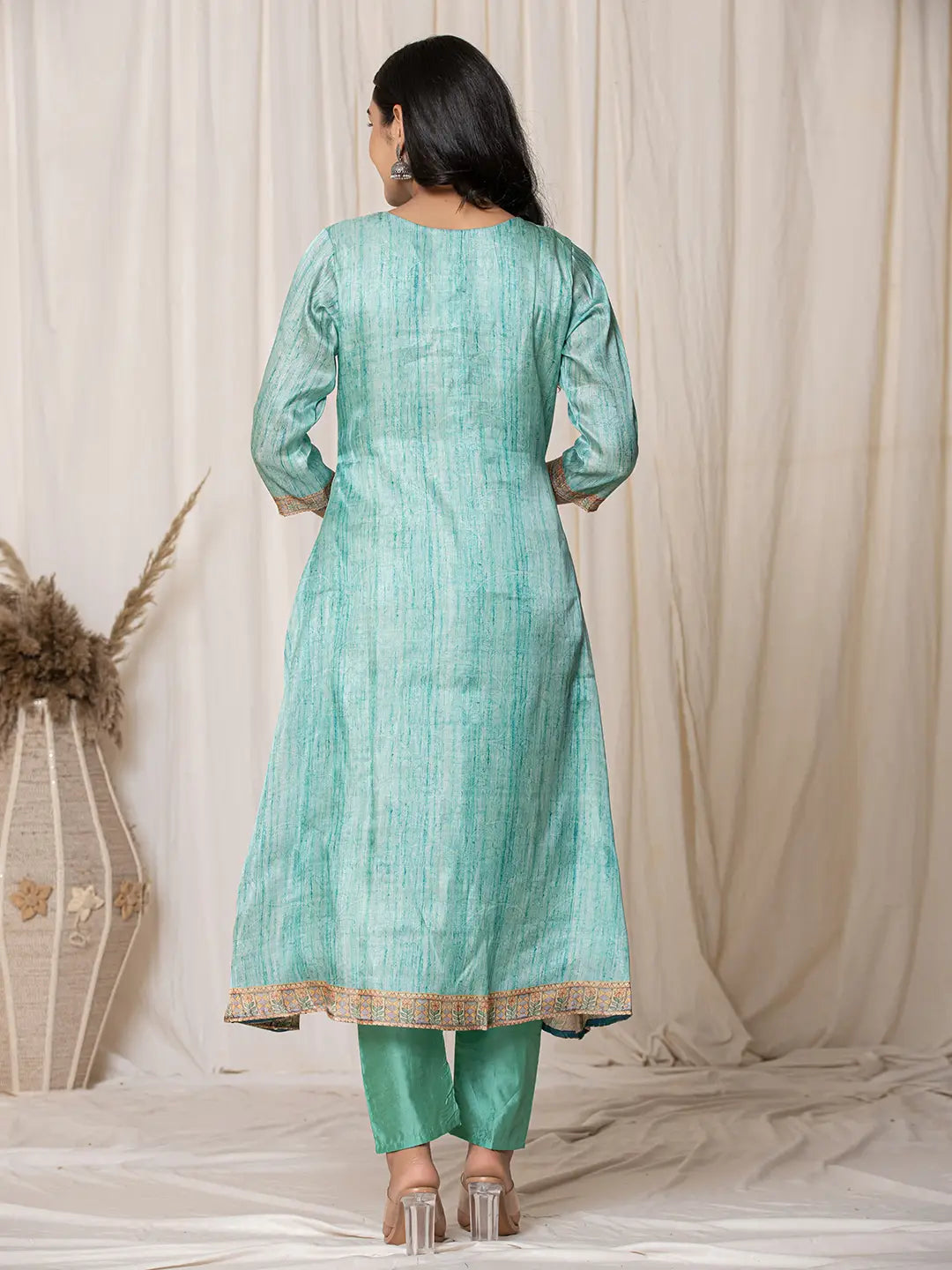 Yufta Cotton Sky Blue A-Line Kurta Dupatta Set