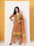 Yufta Cotton Yellow Kurta Dupatta Set With Lace Detailing