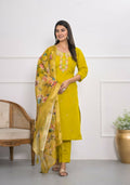 Yellow Viscose Silk Embroidery with Thread and sequence Stitched Suit With Dupatta - Tanisha