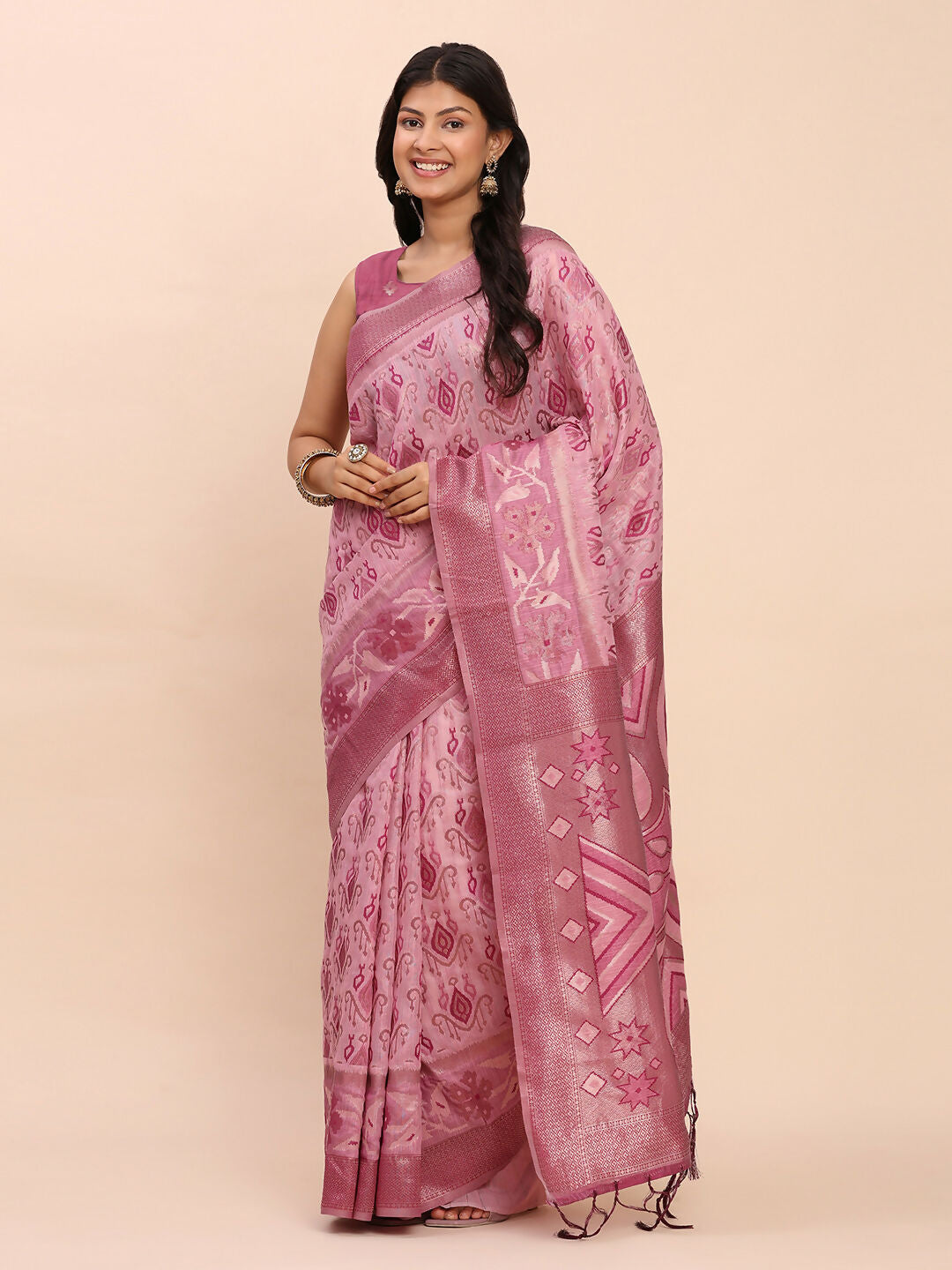 Shree Shyam Fashion Linen Cotton Light Pink Saree