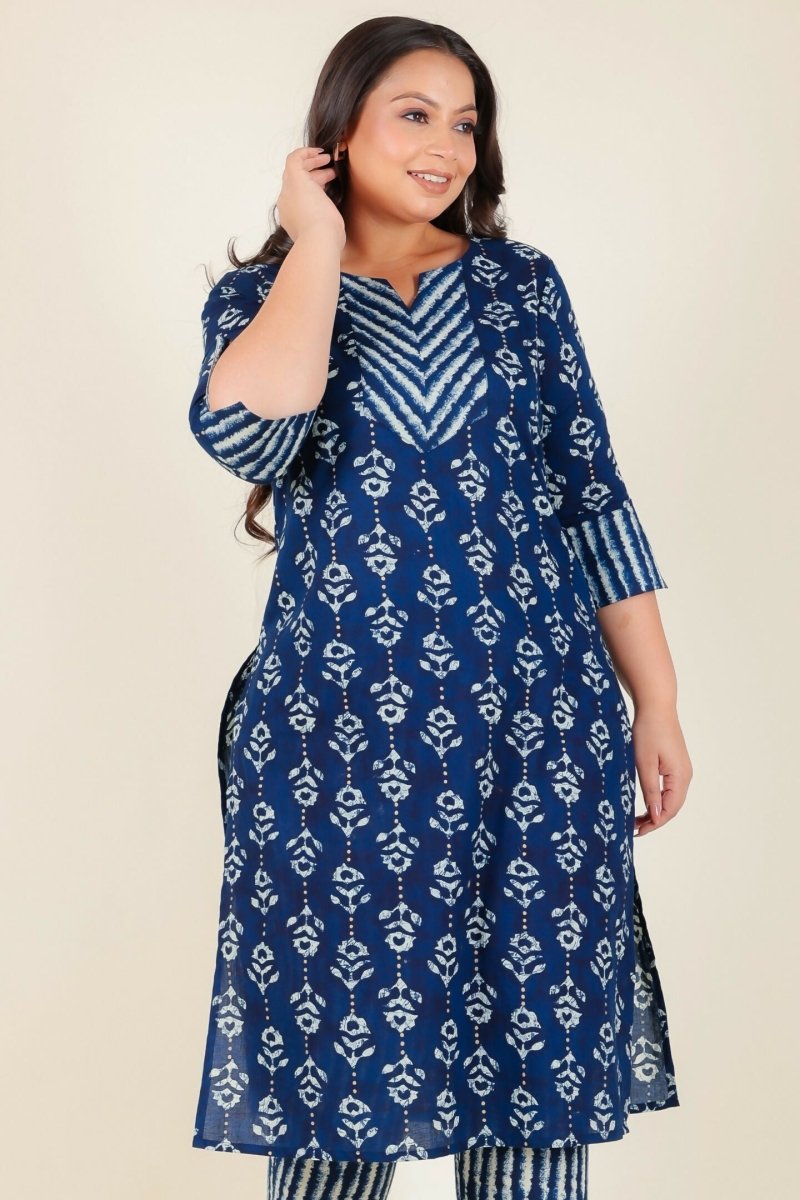 Aramya Blue Soft Cotton Floral Straight Kurta for Women