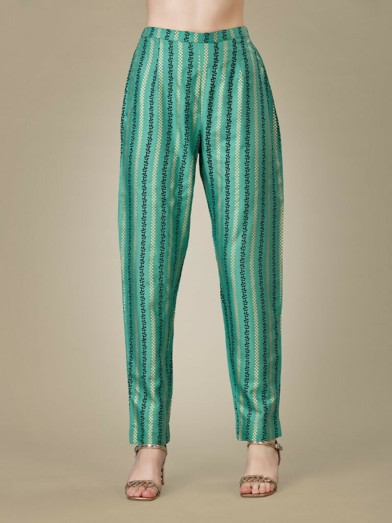 Jyoti Fashion Women's Pista Green Rayon Embroidered Kurta Pant Set