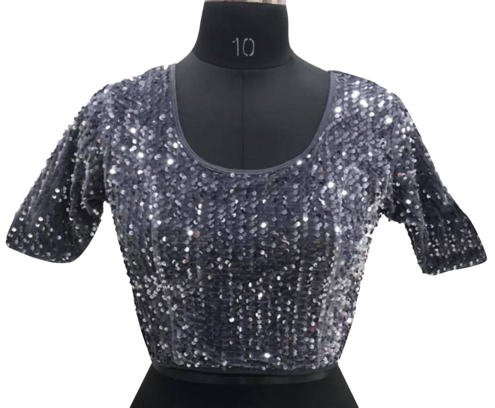 Vamika Grey Velvet Sequence Blouse