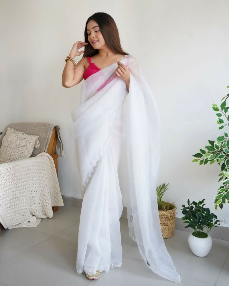 Vamsee Sheetal White Organza Saree