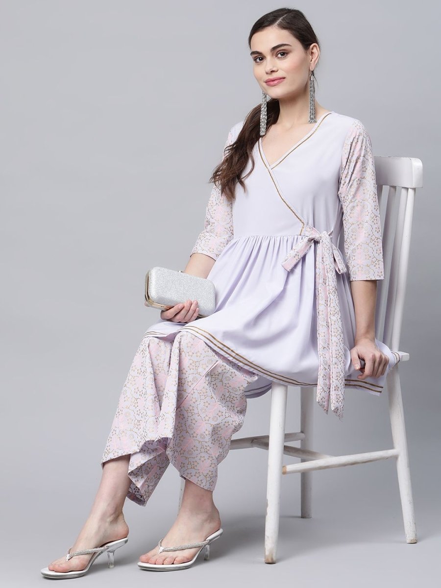 Ahalyaa Women Lavender Crepe Printed Kurta Palazzo Set