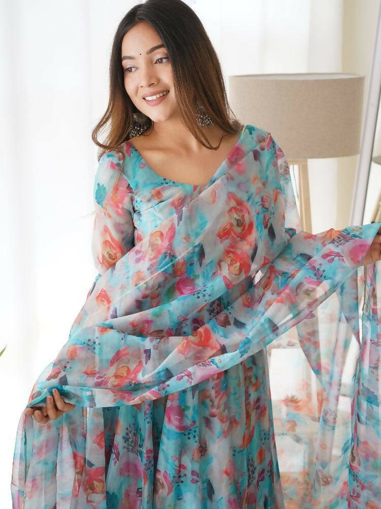 Joban Fashion Sky Kurta Set Organza Sequin Embroidery Work