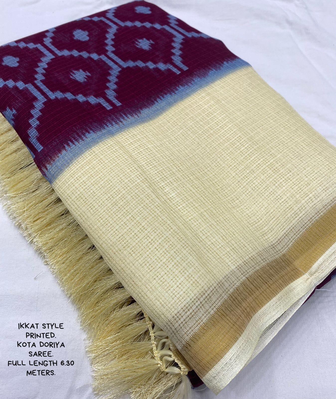 Maroon Polycotton Ethnic Motifs Saree with Unstitched Blouse - Hiral Fashion
