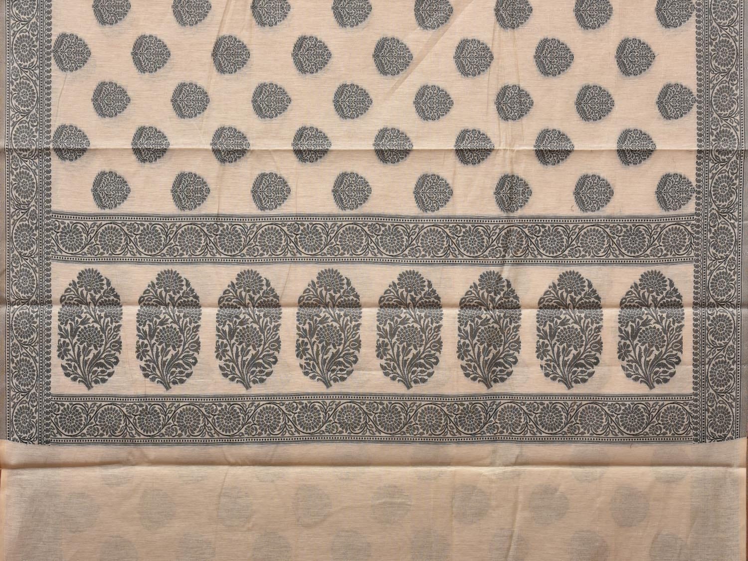 Cream and Black Cut Work Sico Cotton Saree with Body Buta and Border Design - Global Threads