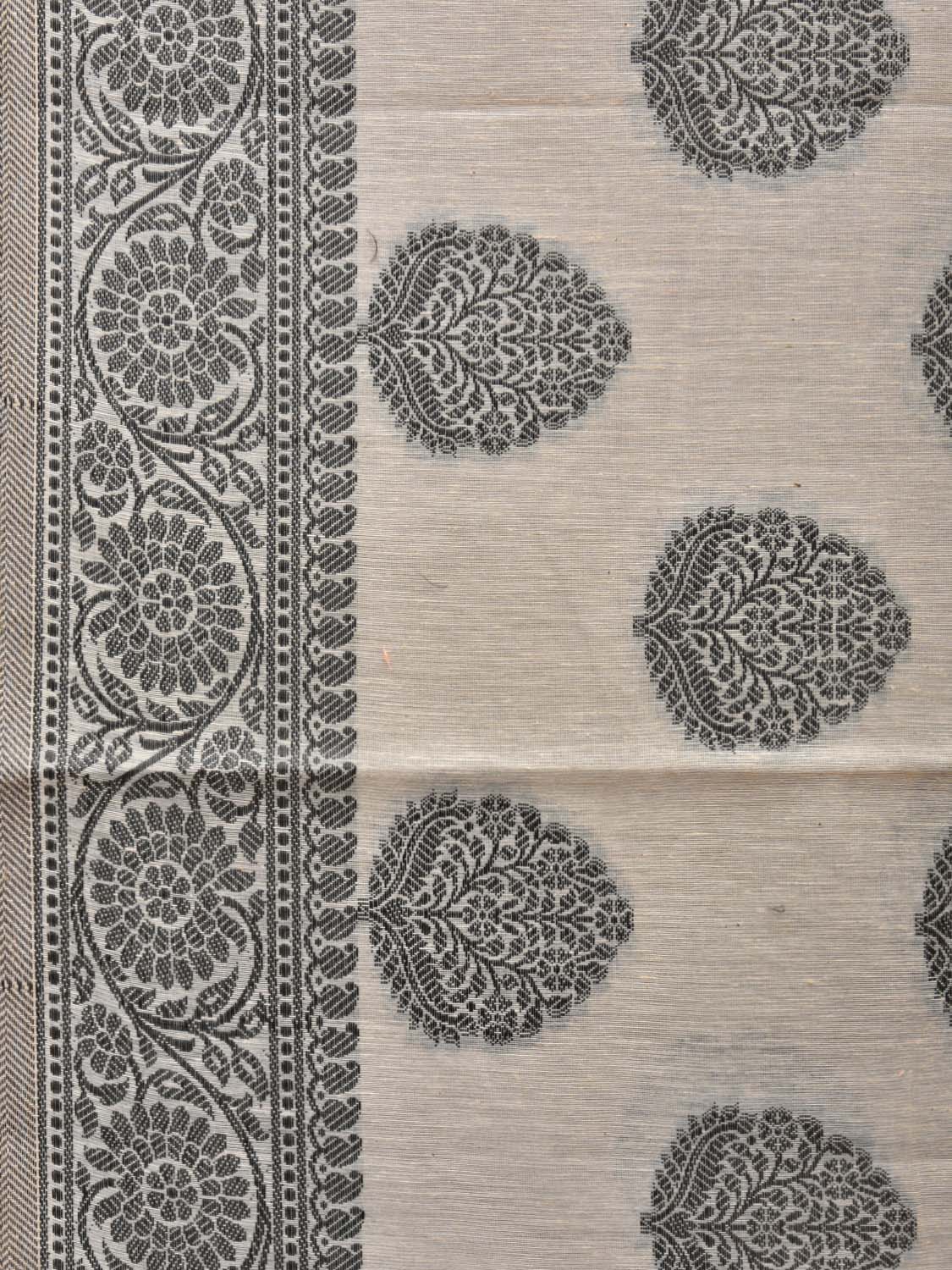 Cream and Black Cut Work Sico Cotton Saree with Body Buta and Border Design - Global Threads