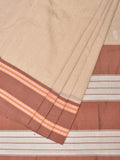 Cream and Fawn Bamboo Cotton Saree with Strips Design No Blouse - Global Threads