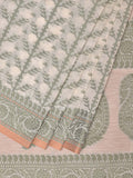 Cream and Light Green Cut Work Sico Cotton Saree with All Over and Border Design - Global Threads