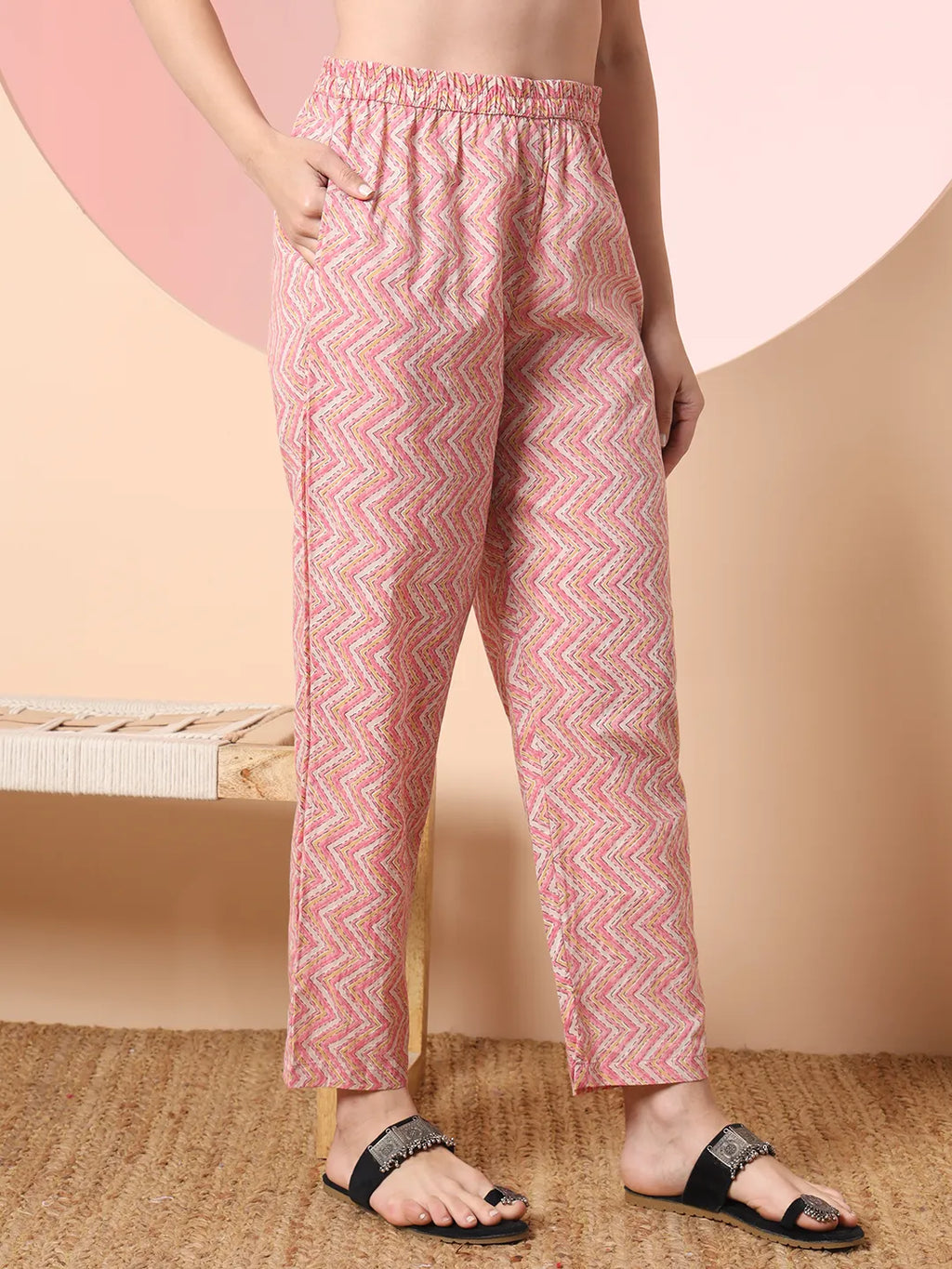 Yufta Cream And Peach Pure Cotton Yuck Design Kurta Dupatta Set With Pants