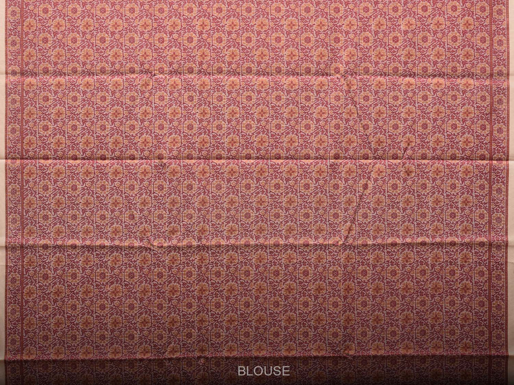 Cream and Red Cut Work Sico Cotton Saree with All Over and Border Design - Global Threads