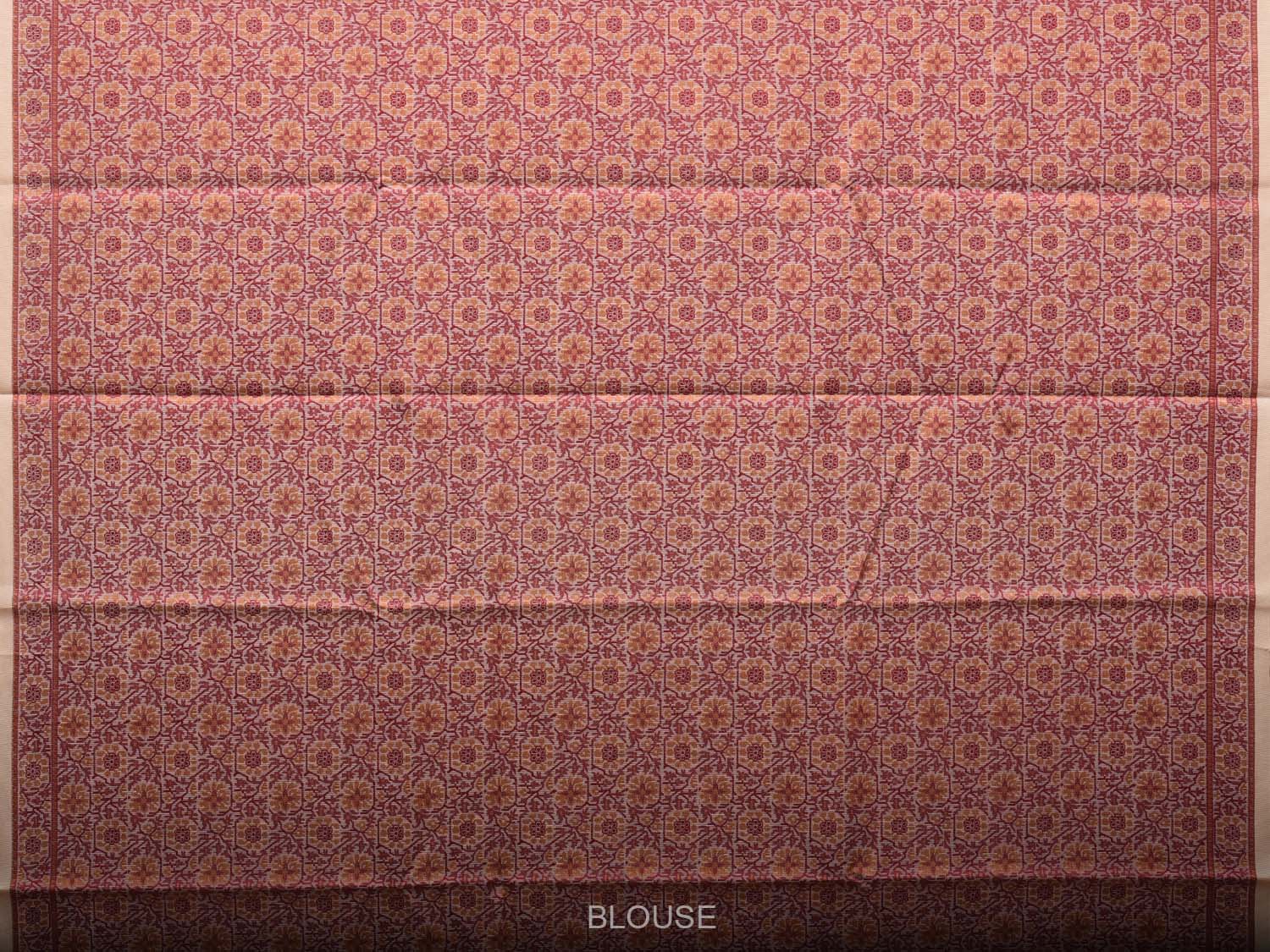 Cream and Red Cut Work Sico Cotton Saree with All Over and Border Design - Global Threads