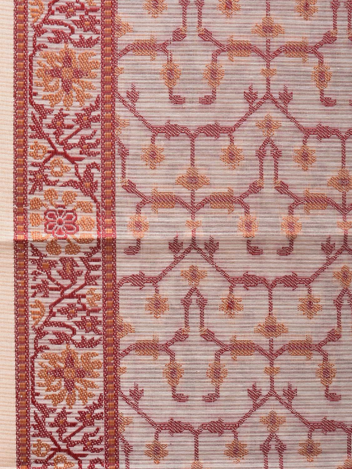 Cream and Red Cut Work Sico Cotton Saree with All Over and Border Design - Global Threads