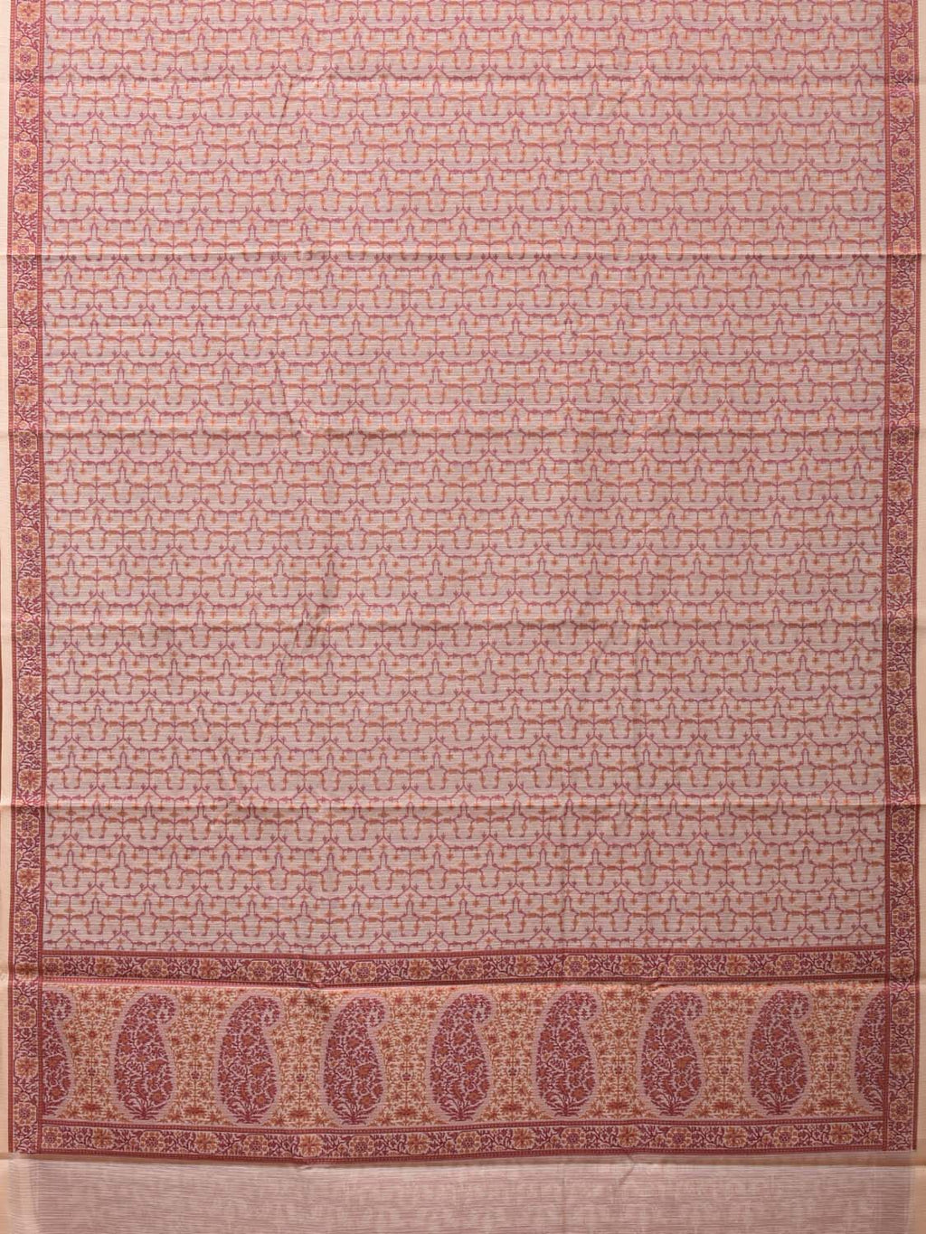 Cream and Red Cut Work Sico Cotton Saree with All Over and Border Design - Global Threads