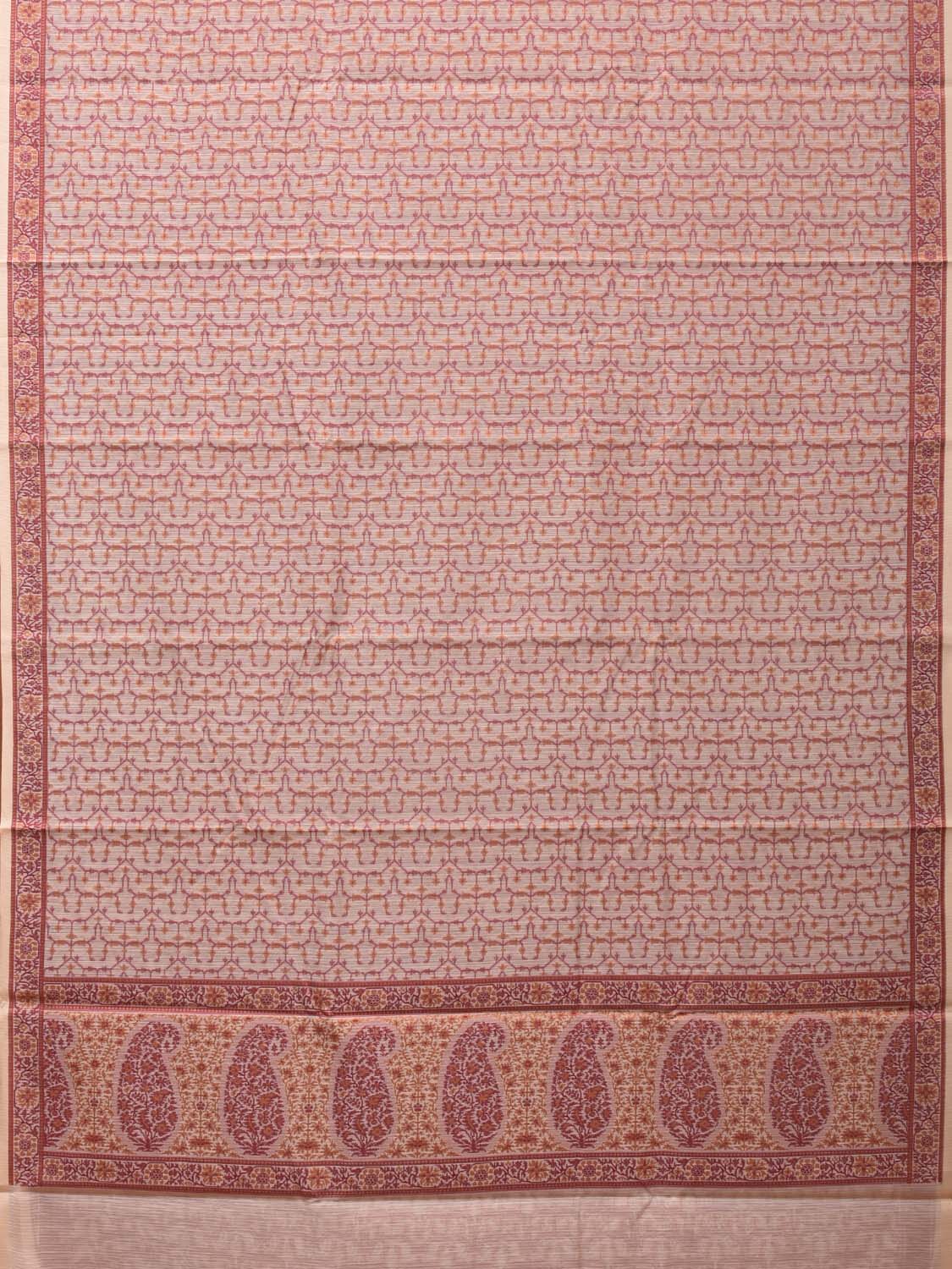 Cream and Red Cut Work Sico Cotton Saree with All Over and Border Design - Global Threads
