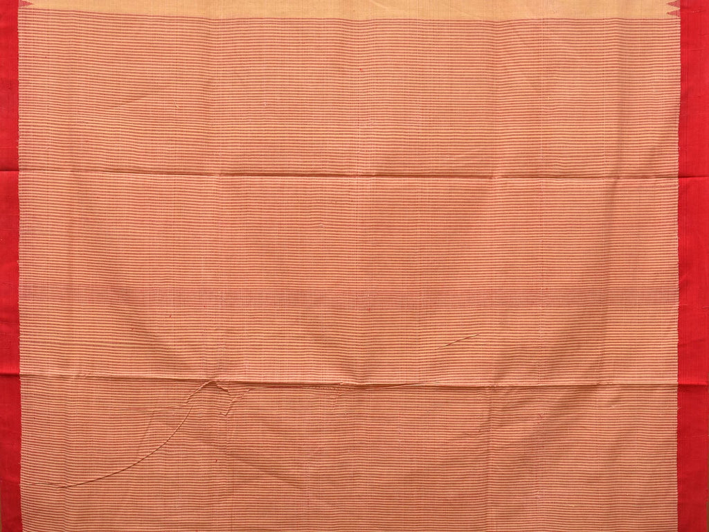 Cream and Red Khadi Cotton Handloom Saree Plain Saree with Strips Pallu Design - Global Threads