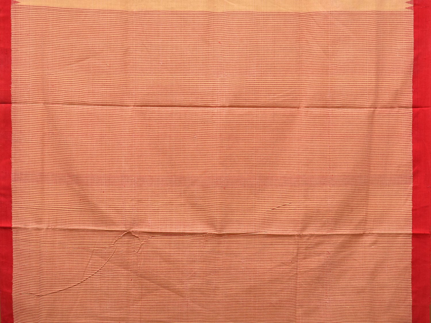 Cream and Red Khadi Cotton Handloom Saree Plain Saree with Strips Pallu Design - Global Threads