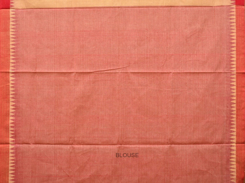 Cream and Red Khadi Cotton Handloom Saree Plain Saree with Strips Pallu Design - Global Threads