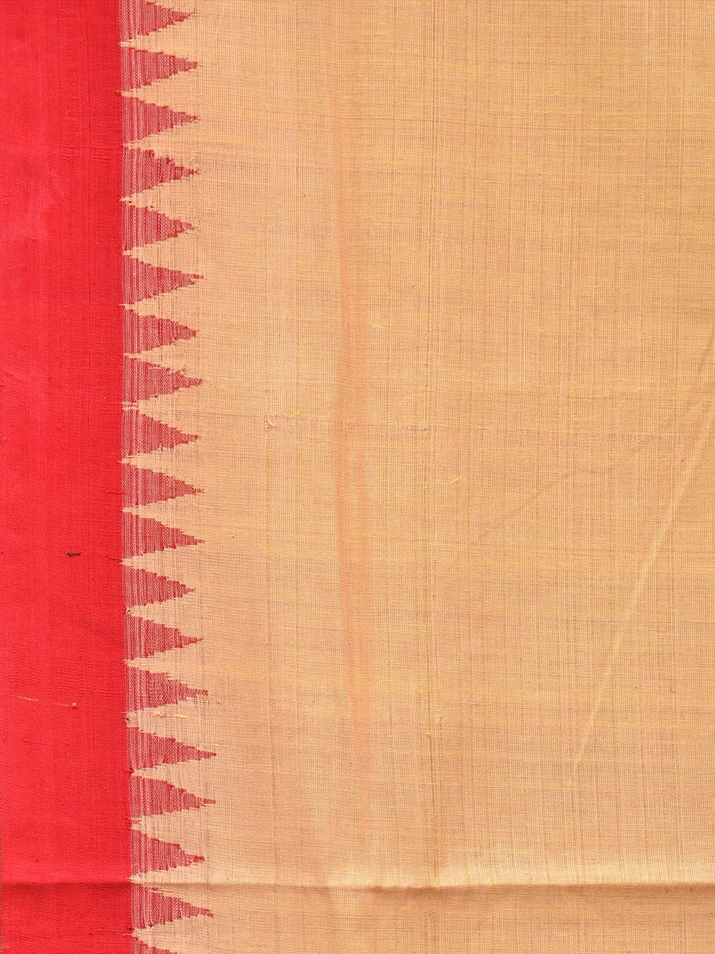 Cream and Red Khadi Cotton Handloom Saree Plain Saree with Strips Pallu Design - Global Threads