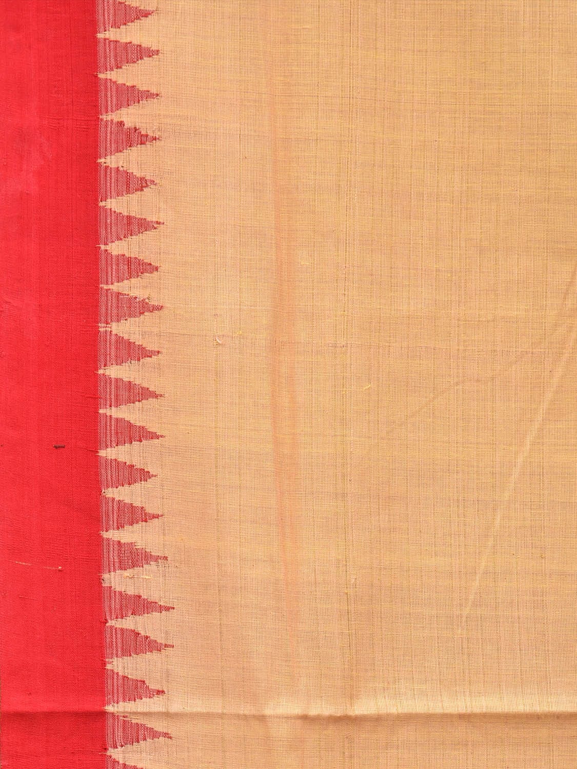 Cream and Red Khadi Cotton Handloom Saree Plain Saree with Strips Pallu Design - Global Threads