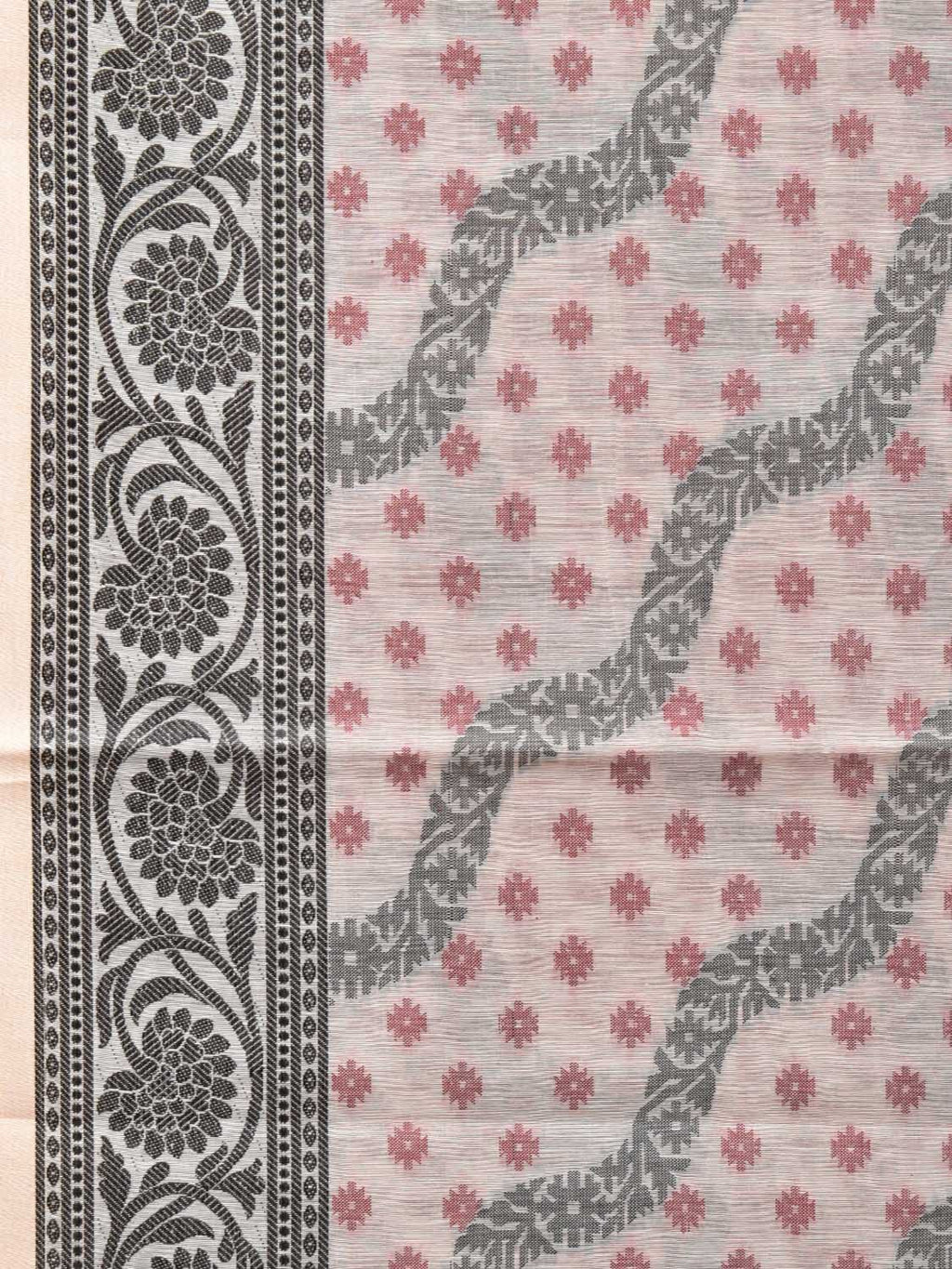 Cream Cut Work Sico Cotton Saree with All Over Diagonal and Border Design - Global Threads