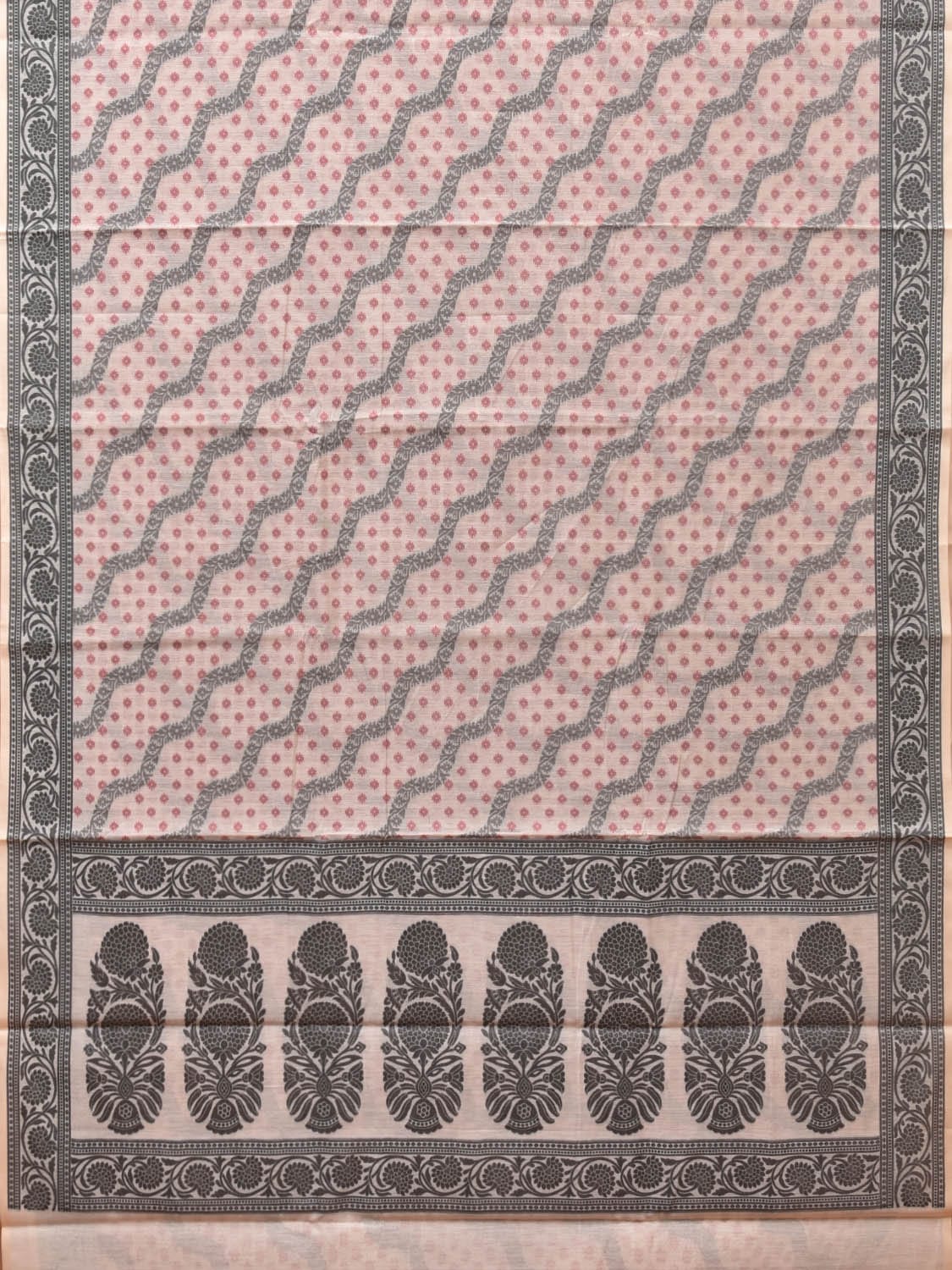 Cream Cut Work Sico Cotton Saree with All Over Diagonal and Border Design - Global Threads
